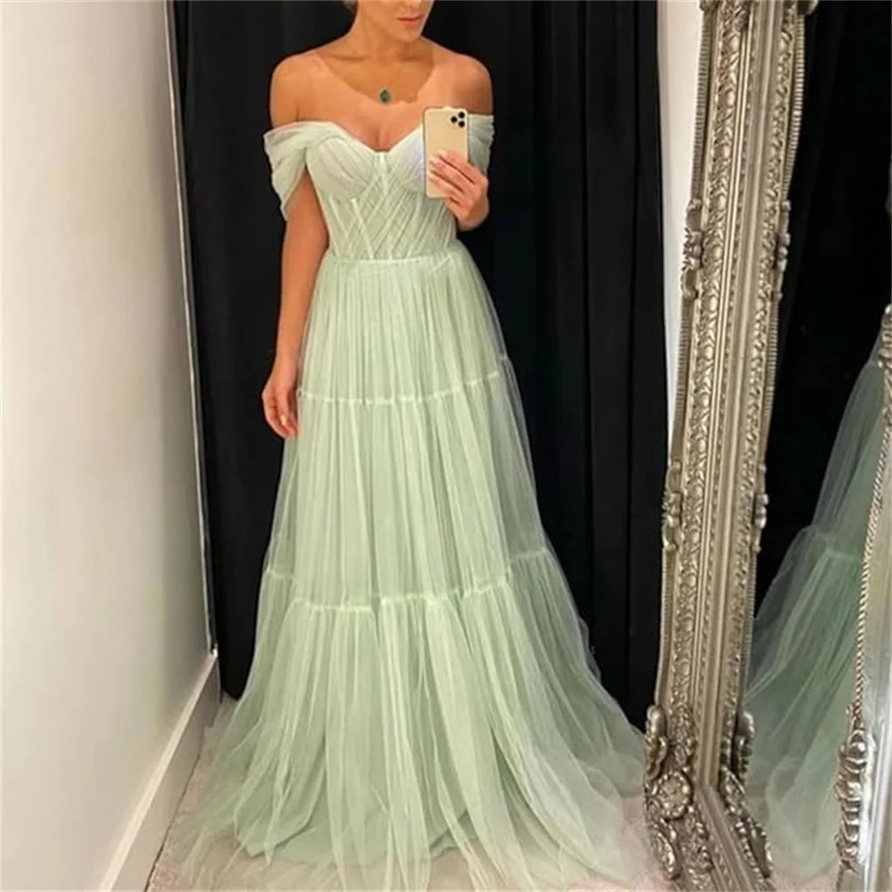 Jessica Light Green Prom Dresses Tulle Evening Dress A-shaped Formal Occasions Wlegant Ladies Wedding Party Dressesفساتين السهرة