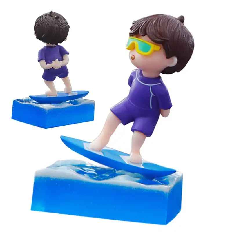 Cute Surfer Boy Car Dashboard Decor Stylish Enhancement Anime Figures Cool Surfing Youth Figurines Car Ornaments Surfboard Boy