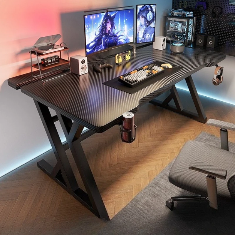 Exquisite E-sports table desktop two-section carbon fiber color game learning clamping robot arm solid wood computer table