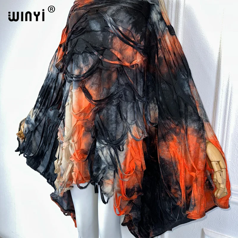 WINYI 2024 tie-dye print summer Deep High fork sexy dress Elegant Floor-sweeping evening dress Women Beachwear kaftan