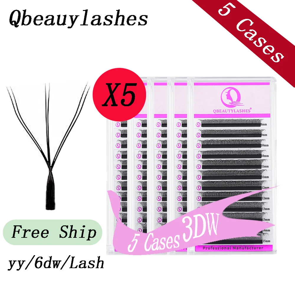 

Накладные ресницы Qbeautylashes yy 3D W-образной формы, 6D, 5 упаковок, индивидуальные ресницы из искусственного меха норки, готовые пучки, объемные, высококачественные, для макияжа