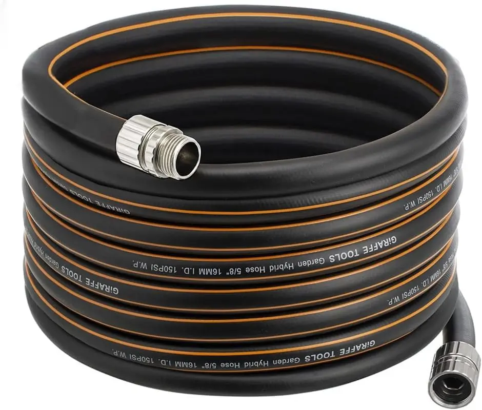 Heavy Duty 5/8" Garden Hose, No Kink Flexible Rubber, Leakproof 600 PSI, Custom Length Male to Female