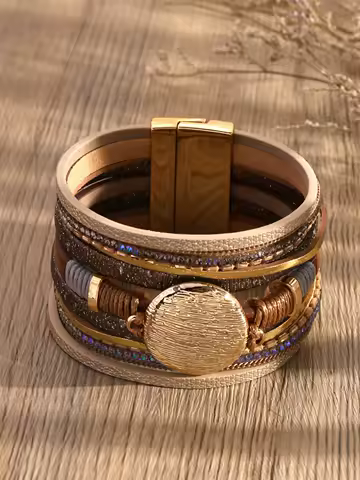 1 women's new Euro-American magnetic buckle PU leather widened retro popular bracelet