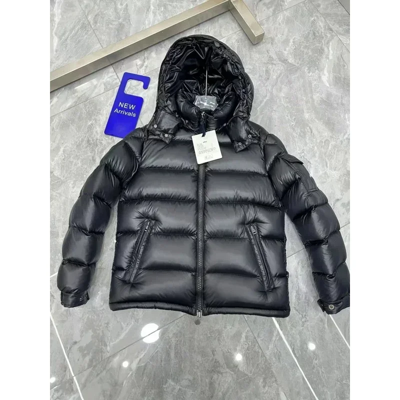 Moncl * R cor sólida à prova de vento colheita puffer jaqueta unisex inverno grosso curto estilo 90% ganso branco jaqueta mens outerwear