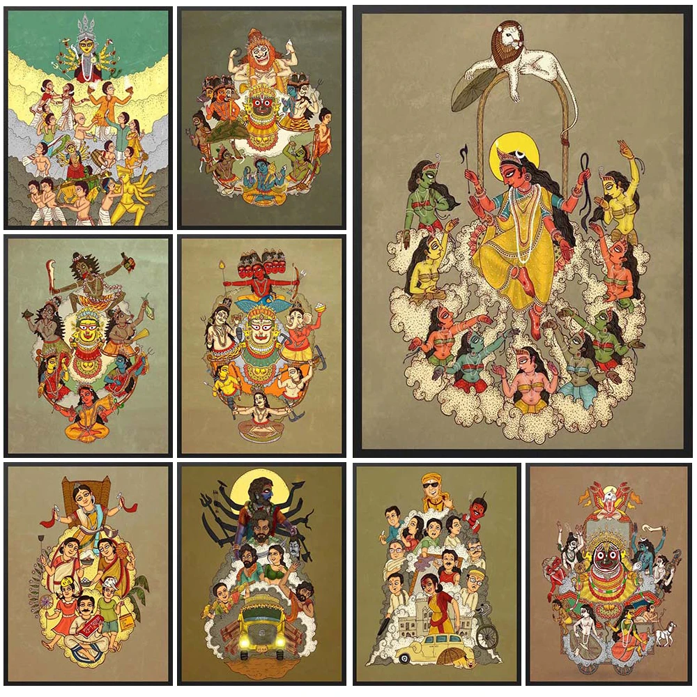 

Hinduism Goddess Kali Parvati Lakshmi Vishnu Religion Poster Wall Pictures For Church Decor Wall Art Canvas Painting Unframed