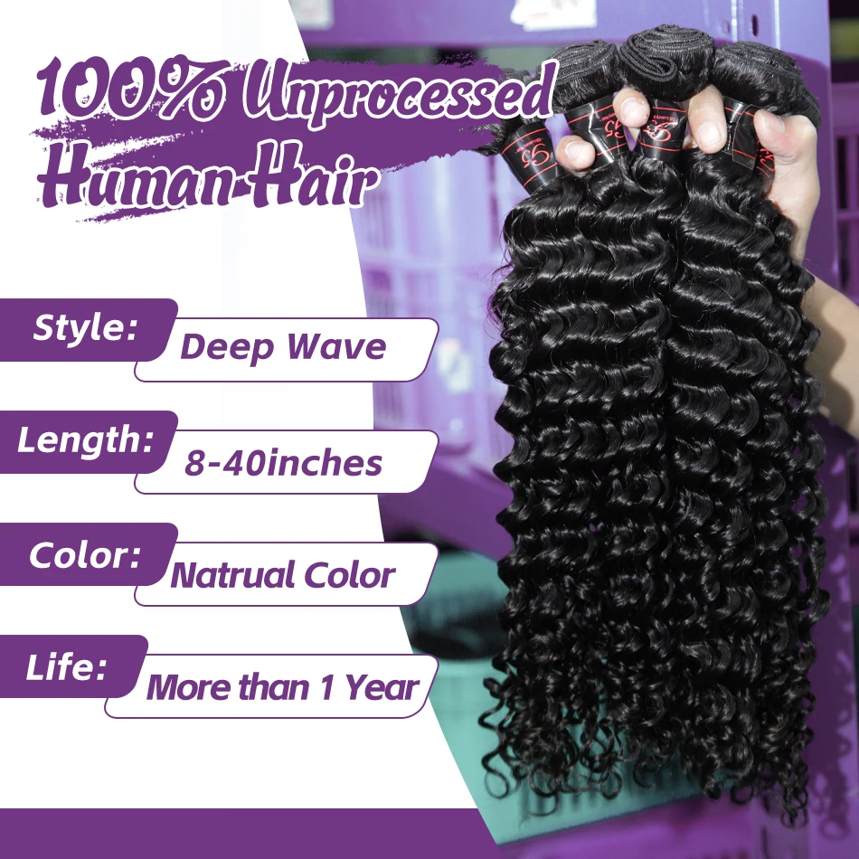 Wigirl Deep Wave Bundles Human Hair 28 30 32 Inch 3 4 Remy Brazilian Hair Weave Natural Double Drawn Hair Extensions For Women