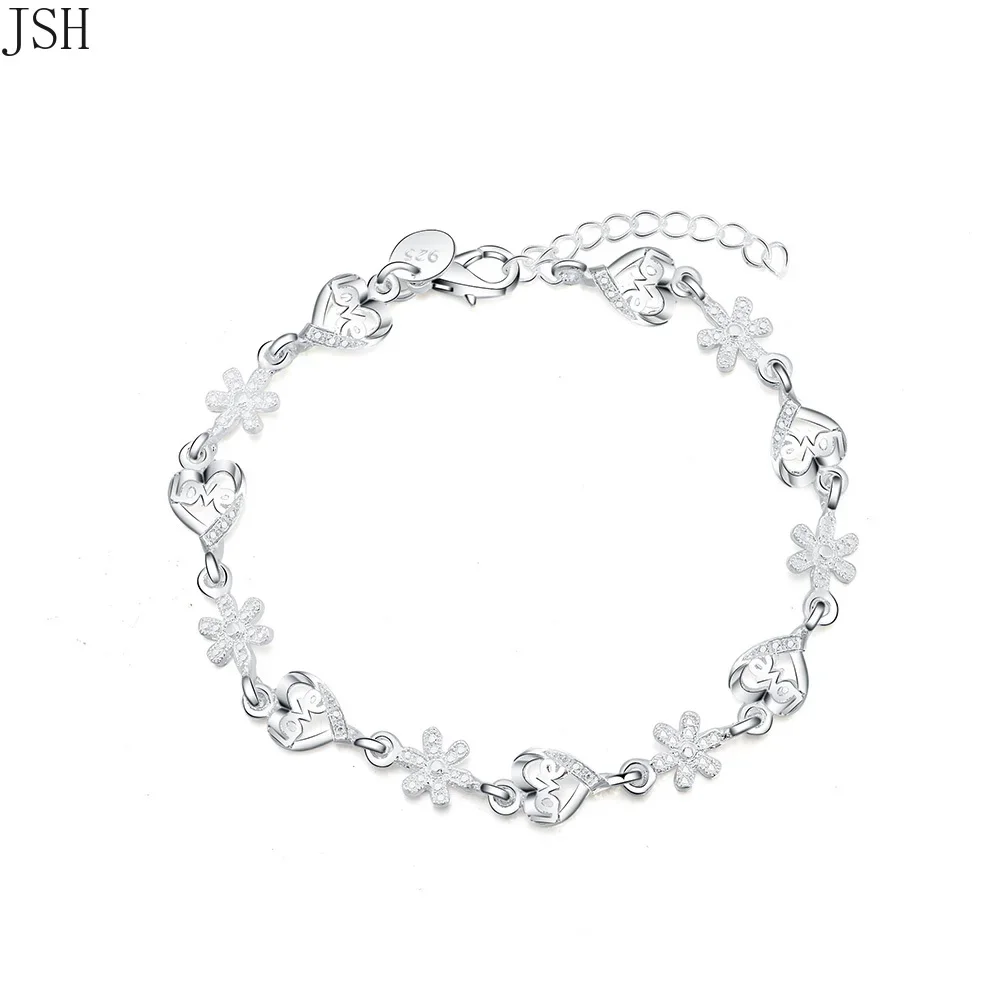 Beautiful women bracelet noble HEART lovely chain fashion Wedding Party 925 Silver Plated cute lady nice jewelry LH010