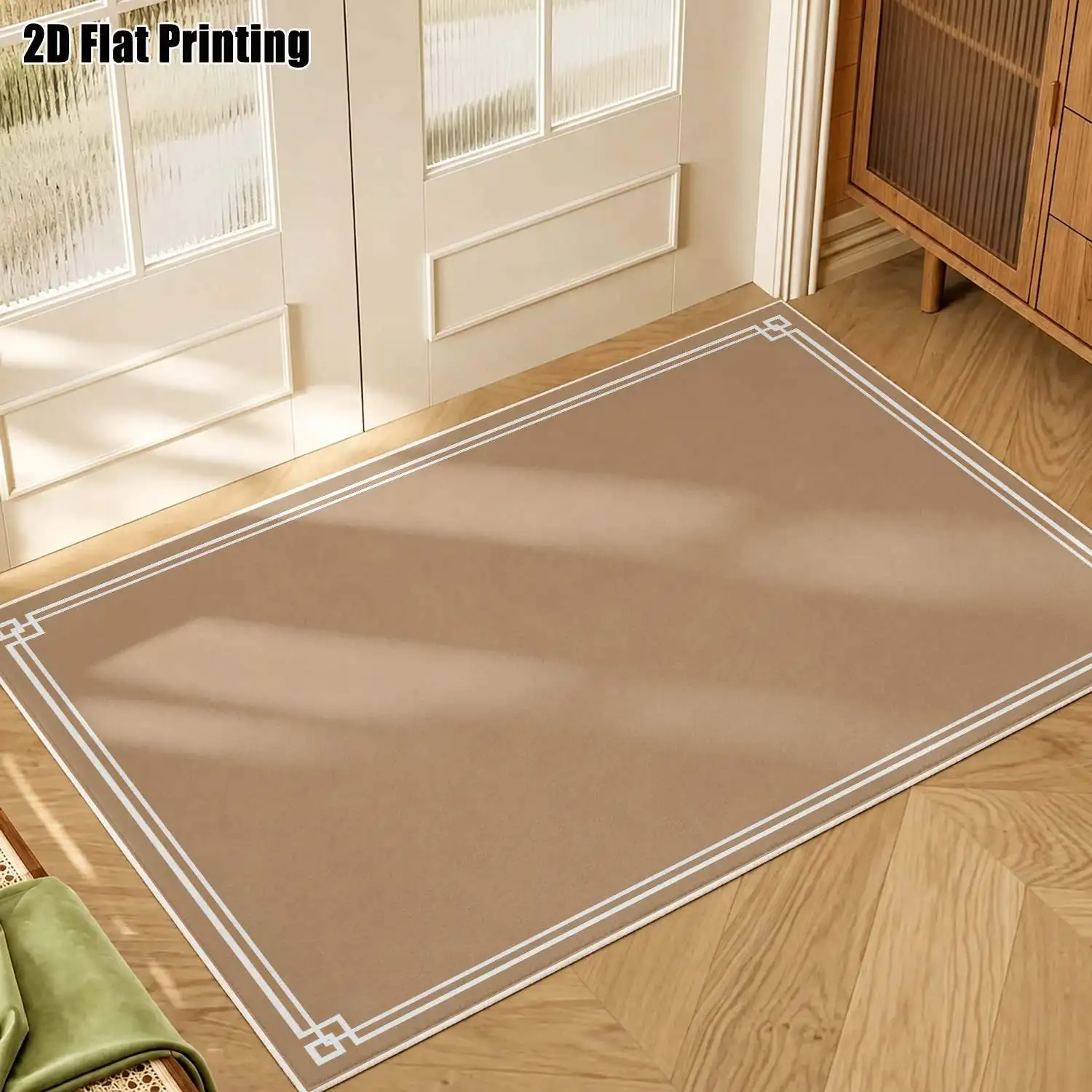 1Pc 2D Printed Velvet Geometric Line Carpet, Nordic/Modern Minimalist/European/Vintage Style, Multi-Size Machine Washable Home Decor Rug for Entrance, Dining, Foyer, Bedroom, Living Room