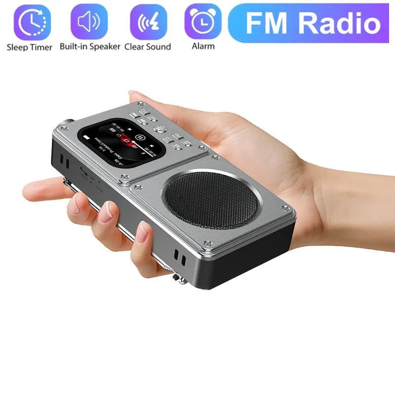 مشغل فيديو متعدد الوظائف، بطاقة محمولة صغيرة، راديو FM، مكبر صوت BT لاسلكي مع شاشة LCD، ساعة منبه، تسجيل عرض كلمات