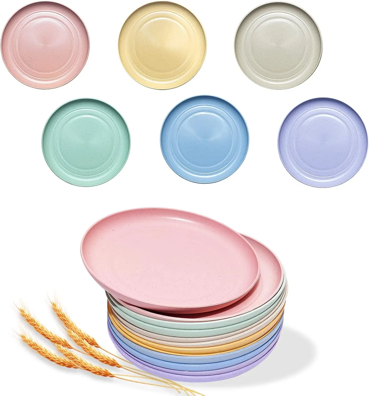 12 Pack 6 Inch Lightweight Mini Wheat Straw Plates Reusable for Dinner Snacks Salad Fruit Dishwasher and Microwave Safe