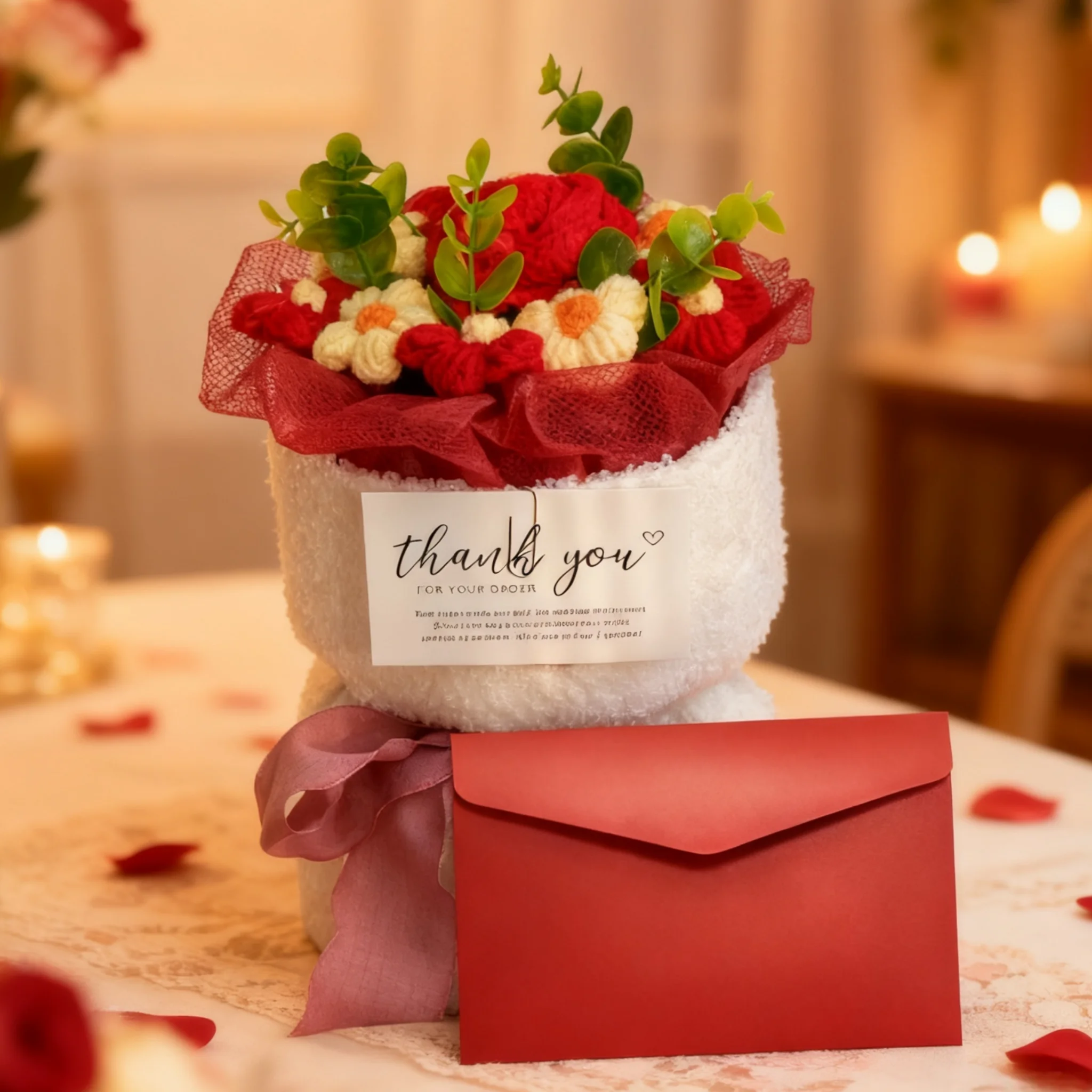 حروف مخصصة يمكنك صنعها بنفسك وزهرة محبوكة مقاس 25 سم، أفضل هدية لمحبيك والعائلة والأصدقاء في عيد الحب وعيد الميلاد #1