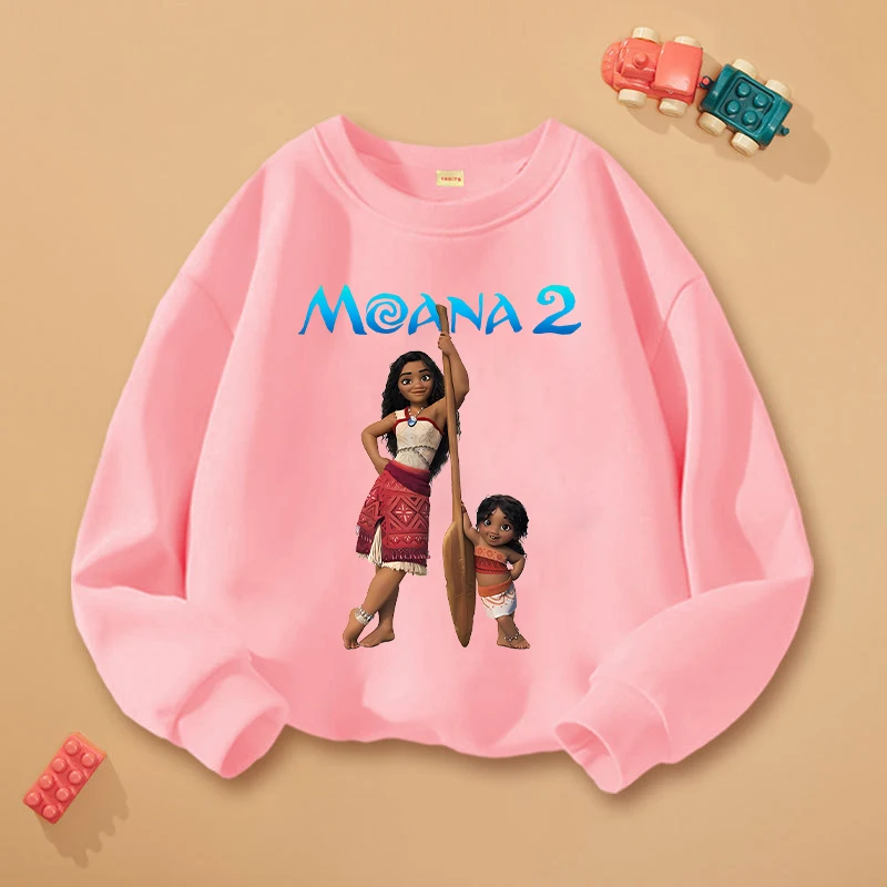 Disney Moana 2 Children's Sweatshirt Cute Anime Girls Clothes Anime Sweater Fashion Cartoon Warm Pullover Kawaii Round Neck Tops