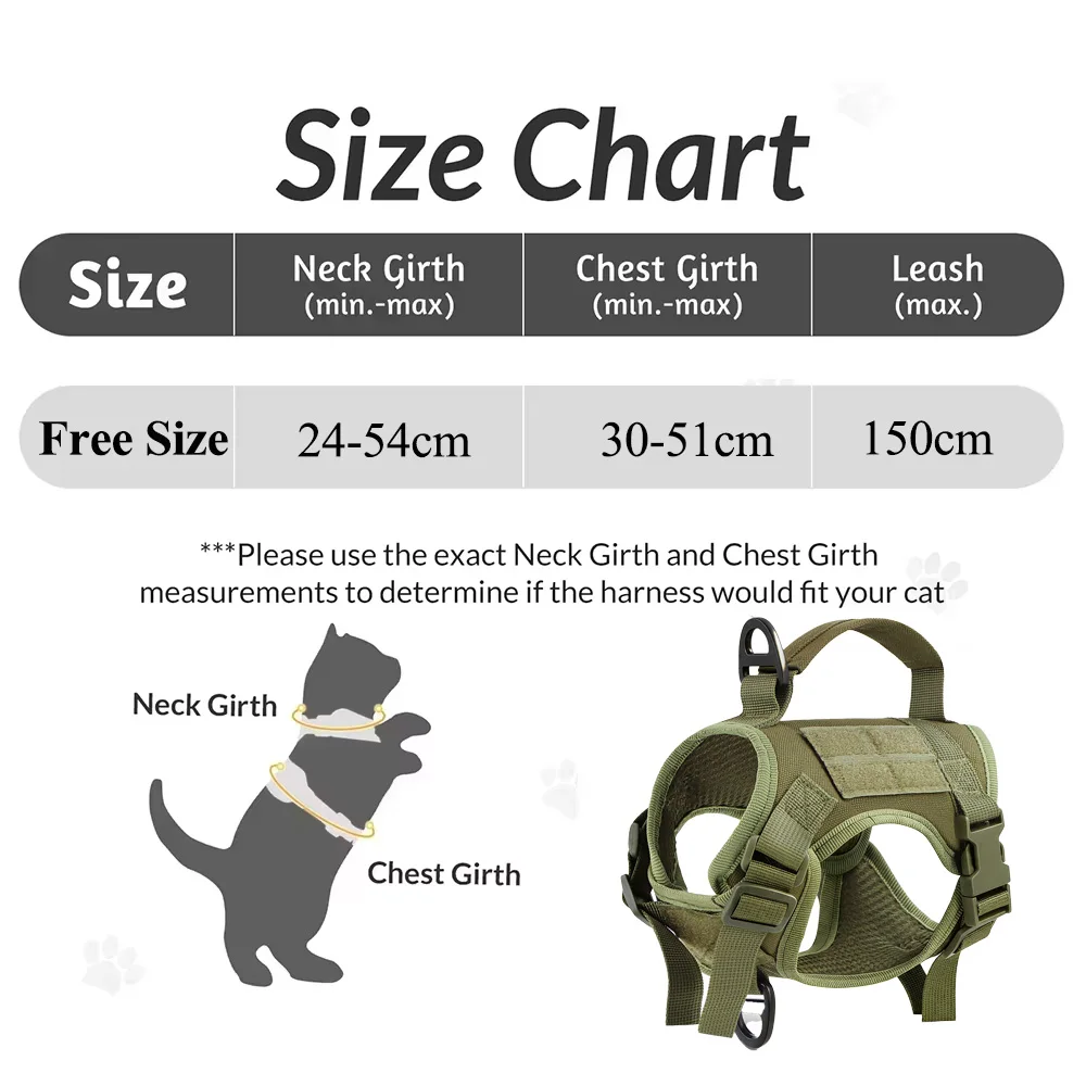 Adjustable Tactical Cat Harness & Bungee Leash with Velcro Patches Escape‑Proof Pet Vest for Large Cats Small Puppy Outdoor Walk