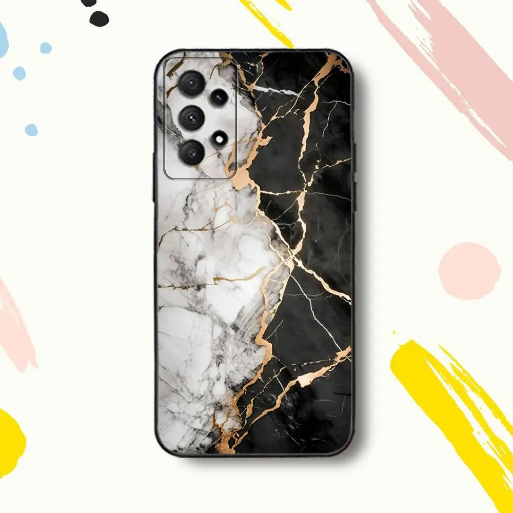 حافظة هاتف رخامية رائعة من Gold ArtS لهاتف Samsung Galaxy A 80,72,73,91,53,22,51,52,5G,Plus,J,Note غطاء أسود ناعم #5