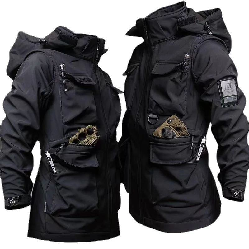 Tactical Winter Camo Sets Men Outdoor Training Warm Combat Suit Soft Shell Waterproof Hooded Jacket Hiking Fleece Pants 2-pcs