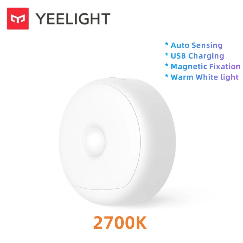 

YEELIGHT ночник с датчиком движения, светодиодный ночник, теплый белый свет, 2700 К, автоматическое распознавание, перезаряжаемый для шкафа в спальне