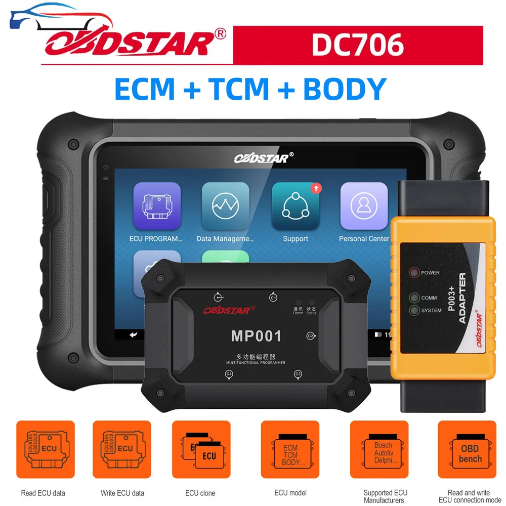 OBDSTAR DC706 ECU Tool Full Version with MP001 Set for Car & Motorcycle ECM&TCM&BODY Clone by OBD/BENCH Diagnostic Scanner Tools