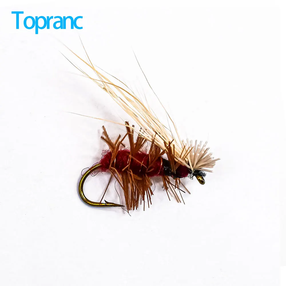 Topranc 8Pcs Fly Fishing Lure Elk Hair imitation Caddis Fly Trout Fishing Dry Flies Fishing Lures Artificial Bait Hook #10