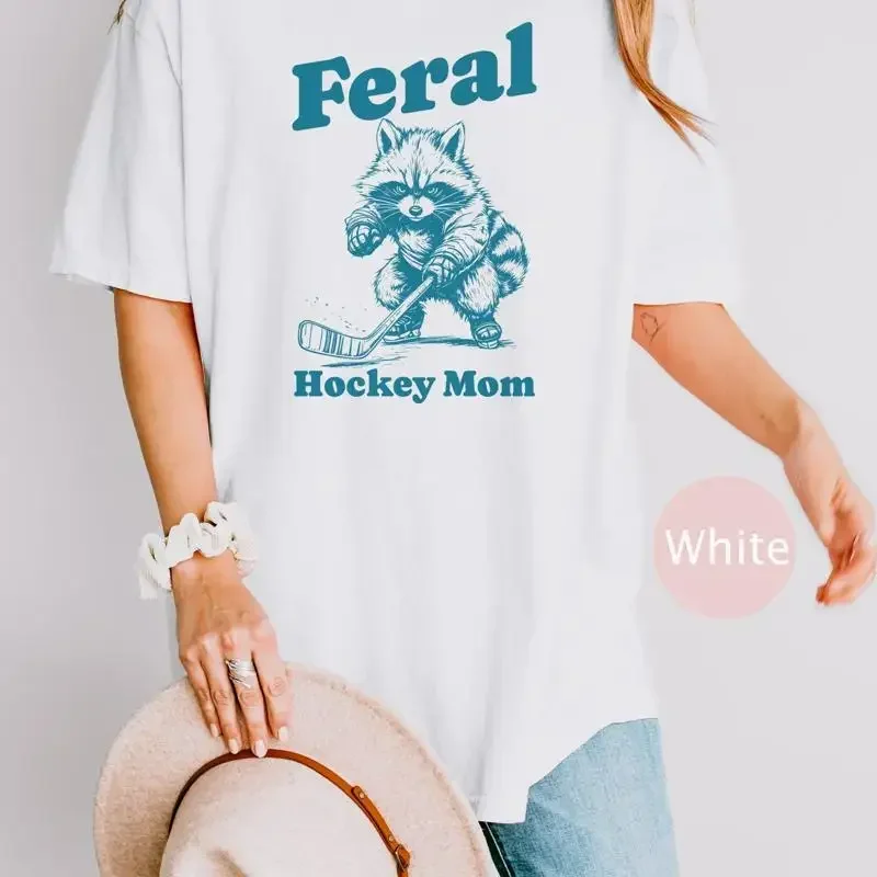 Feral Hockey Mom T Shirt Cute Raccoon Sports Funny Animal Sweat Fan