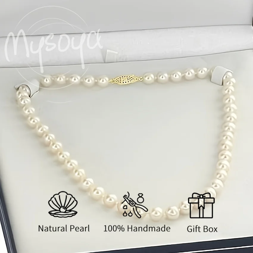 

MYSOYA 8-9 мм ожерелье из пресноводного жемчуга класса ААА для женщин и мужчин, подарочная коробка, идеальный подарок на свадьбу, день рождения, Рождество, Новый год