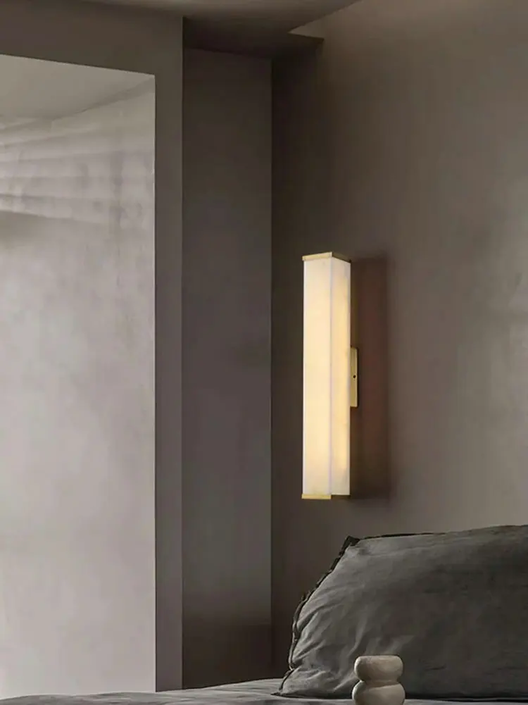 

High End Cuboid Natural Marble Wall Lamp Copper Living Room Corridor Stairs Atmosphere Lighting Bedroom Dining Room Decor