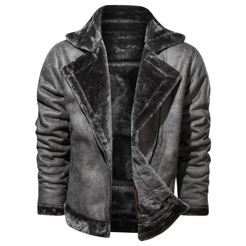 

Male Retro Suede Streetwear Thicken Leather Jackets Men Brand Biker Jacket New Winter Men's Classic Fur Leather Jacket Coat