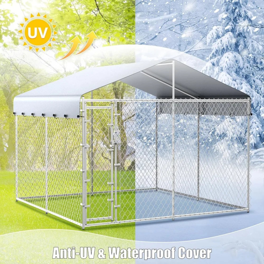 Extra Large Outdoor Dog Kennel,10x10x6.56ft Dog Kennel Outside with Roof, Galvanized Chain Link Dog for Outside with Secure Lock