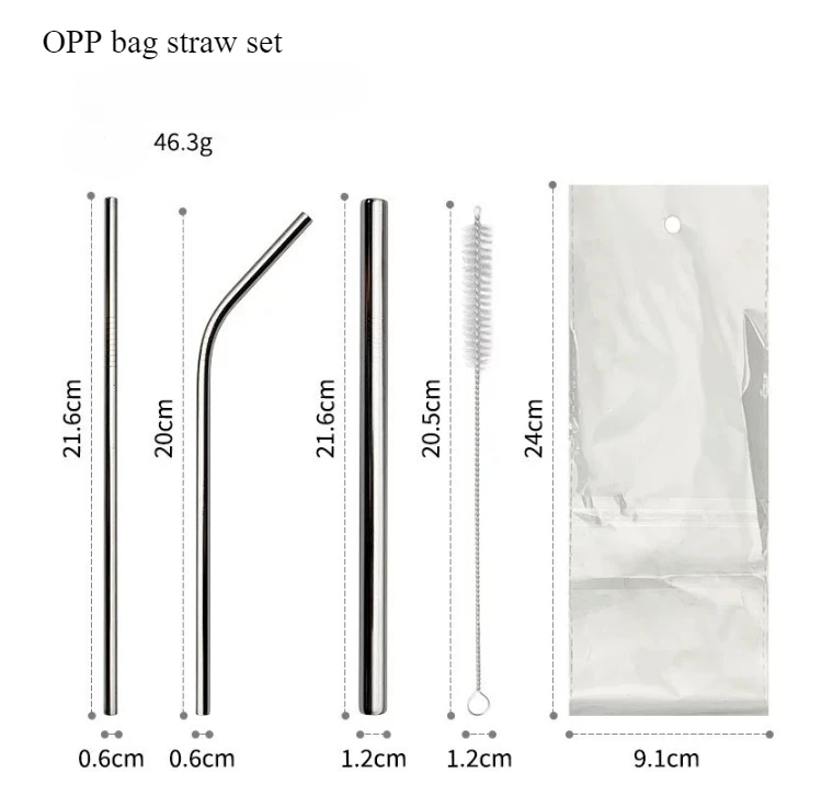 Набор соломинок из нержавеющей стали 304, изогнутые и прямые многоразовые металлические соломинки с футляром и щеткой для пузырькового чая, кофе, смузи