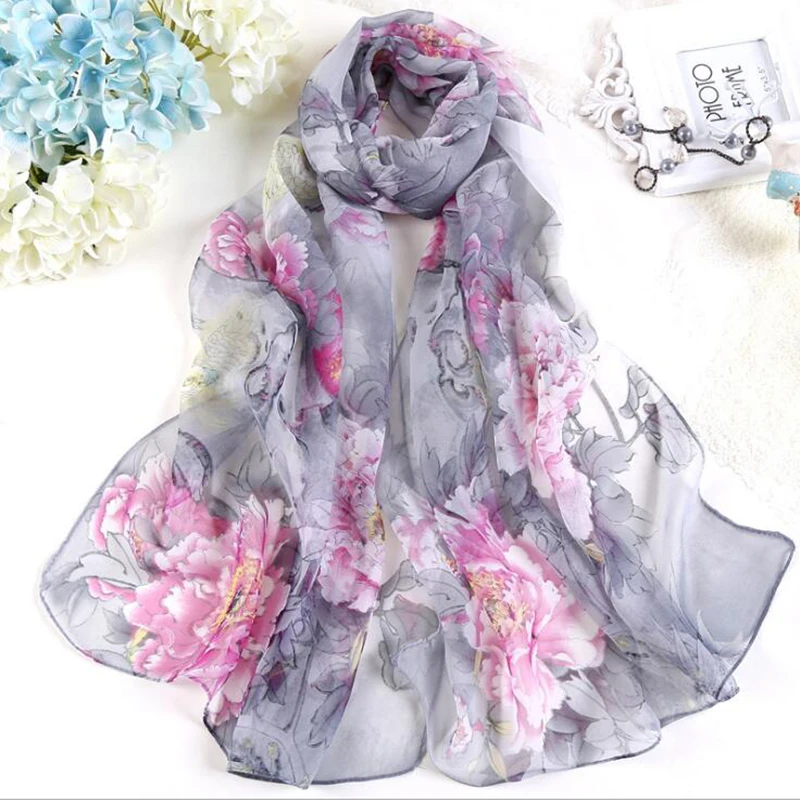 Frauen Mode Chiffon Georgette Seide Schal Für Muslimische Hijab Pfingstrose Blume Bandana Summber Strand Sarong Schal & Schal HY30