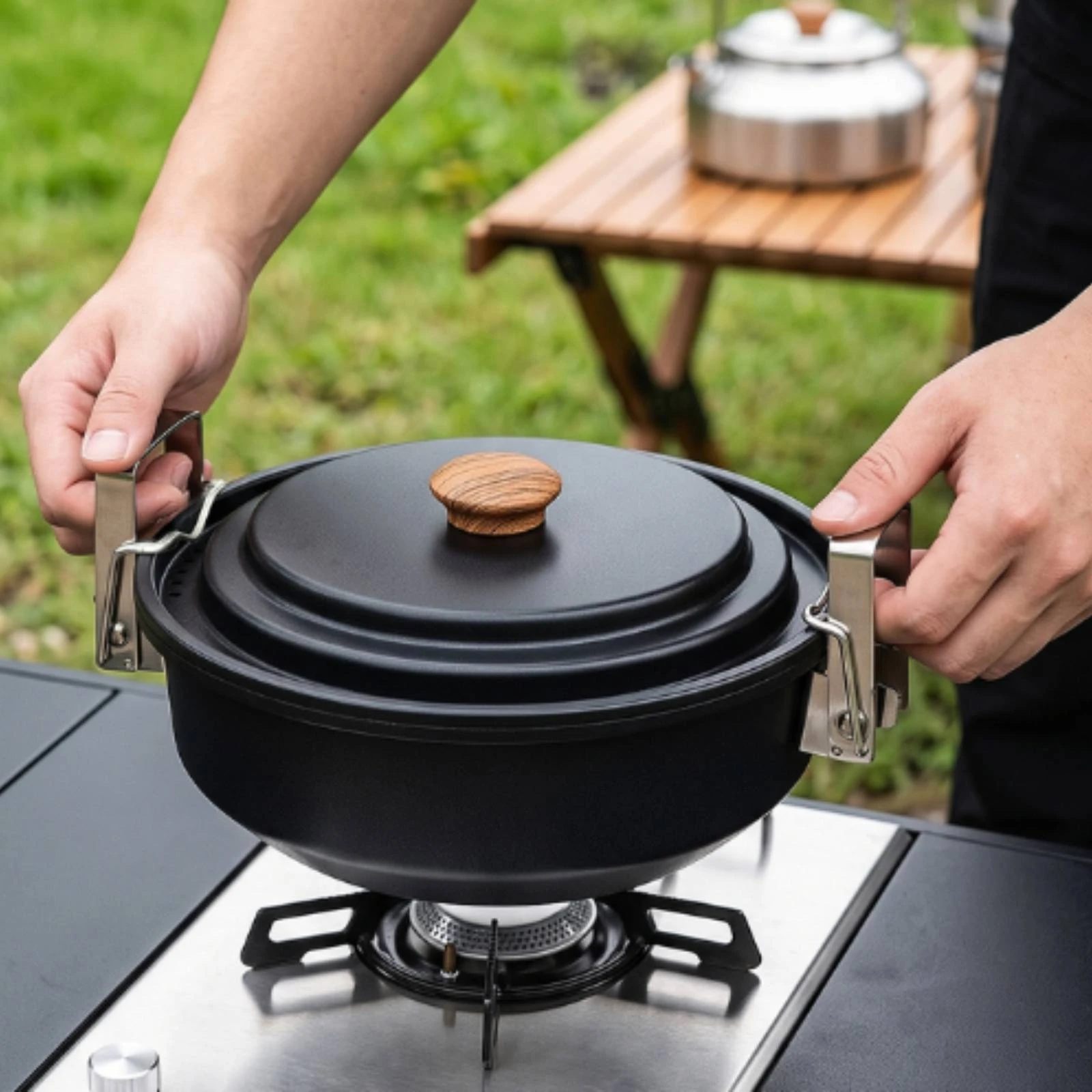 6 Pieces Nesting Outdoor Cookware Set Portable Outdoor Cookware Collection with Storage Bag for Hiking, Picnics