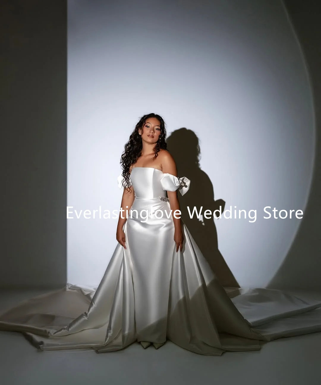 Robes De mariée sirène en Satin sans bretelles, de haute qualité, avec traîne détachable, sur mesure, 2026