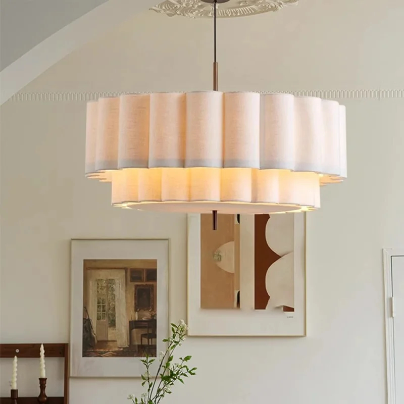 Modern Retro Fabric Pendant Light Wabi Sabi Linen Chandelier Living Room Dining Bedroom Hanging Lamp Home Decor Lighting Fixture