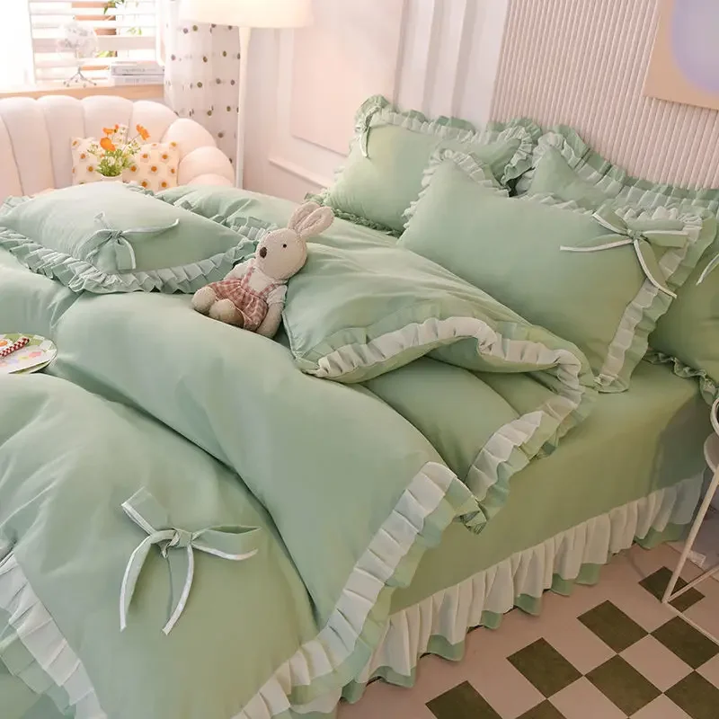 Luxury Double Bed Bedding Four-piece Set Cute Princess Style Pink Quilt Cover 4-piece Cover Bed Sheet Pillowcase