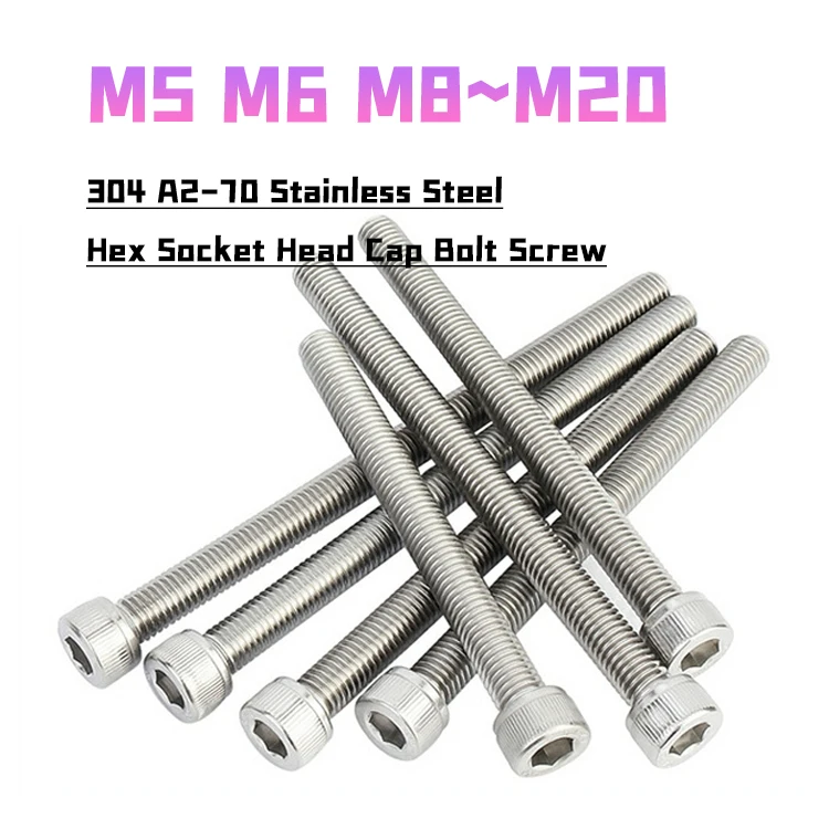 304 Stainless Steel DIN912 Allen Hexagon Hex Socket Head Cap Bolt Screw M5 M6 M8 M10 M12 M14~M20 Socket Cap Screw Long 5mm~150mm