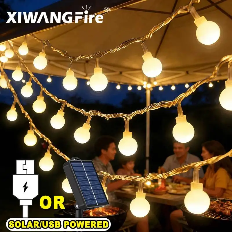 3-10M Solar/USB/Battery String Lights, Fairy Globe Ball LED, Waterproof Outdoor for Christmas Wedding Garden Camping Tent Decor
