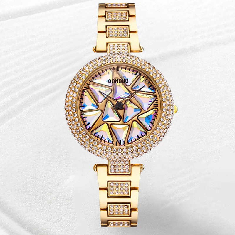 ZH92 Fashionable Woman watch with waterproof and colorful mirror, rotating quartz watch, casual clock gift watches for woman