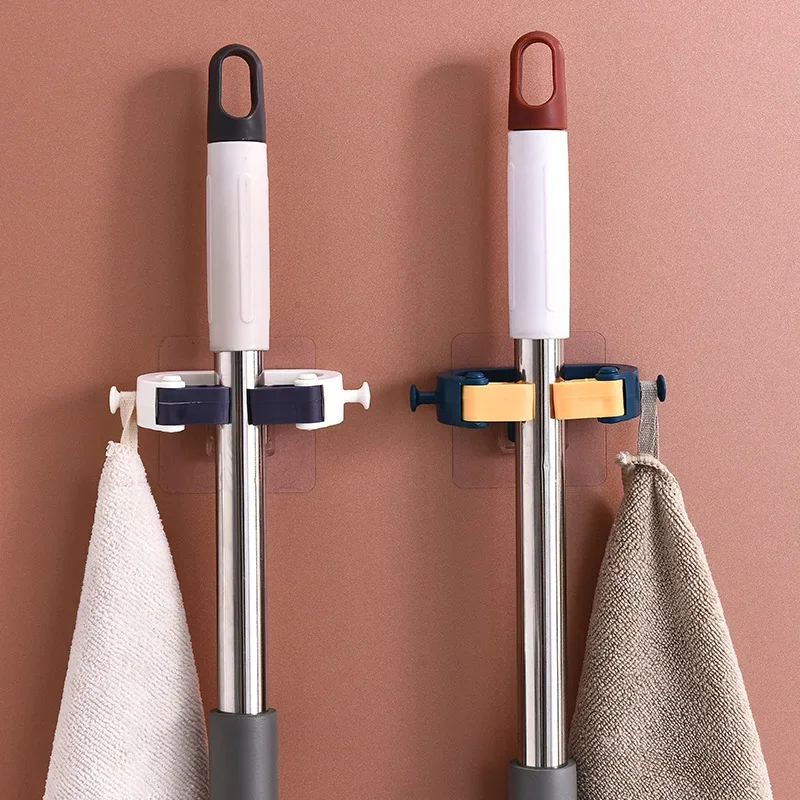 1pc Multi-Purpose Hooks No Punching Mop Broom Holder Rack Grippers Clips Wall Mount Home Appliance Kitchen Bathroom Organizer