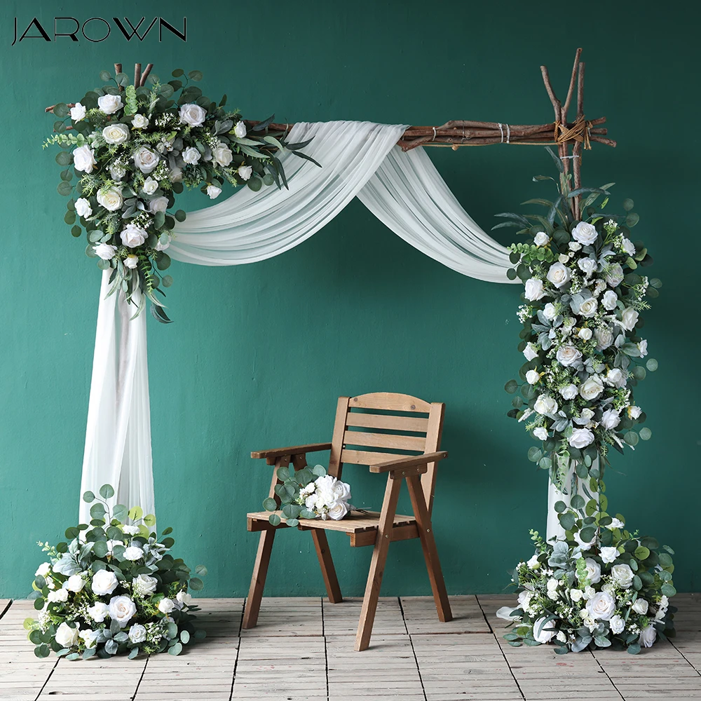 Greenery Style White Rose Eucalyptus Leaves Flower Arrangement for Party Event Backdrop Decoration Wedding Table Floral Props