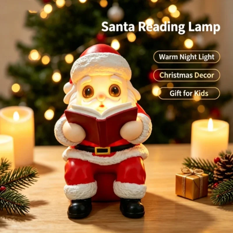 Santa Reading Book Lighted Figurine Christmas LED Tabletop Decor 2 Sizes Glowing Scene Ornament Holiday Display For Home Shelf
