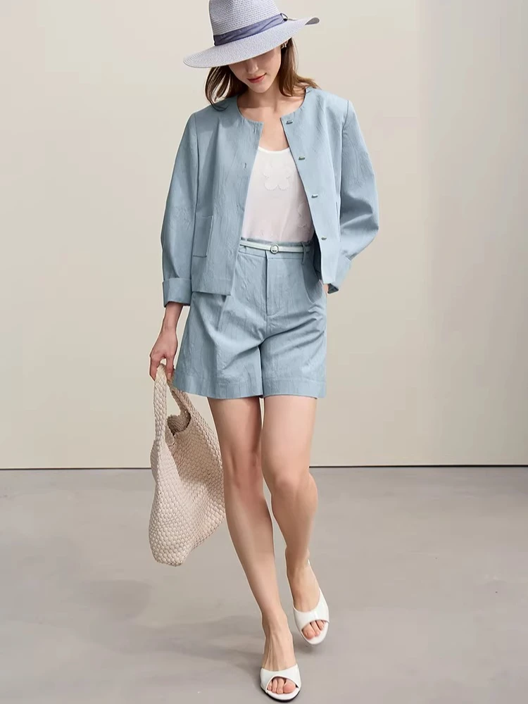 Chaqueta Amii para Mujer, Primavera 2026, Cuello Redondo, Hebilla Metálica, Chaqueta de Jacquard de Algodón, Estilo Retro, Holgada, Manga Larga, 12641110