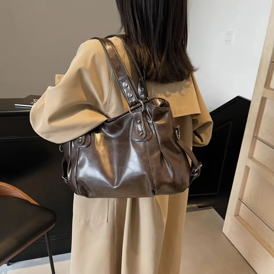 GG Retro Brand Roomy Shoulder Bag Female Luxury Solid Color Classic Crossbody Bag Large Capacity Style Soft PU Leather Tote Bag