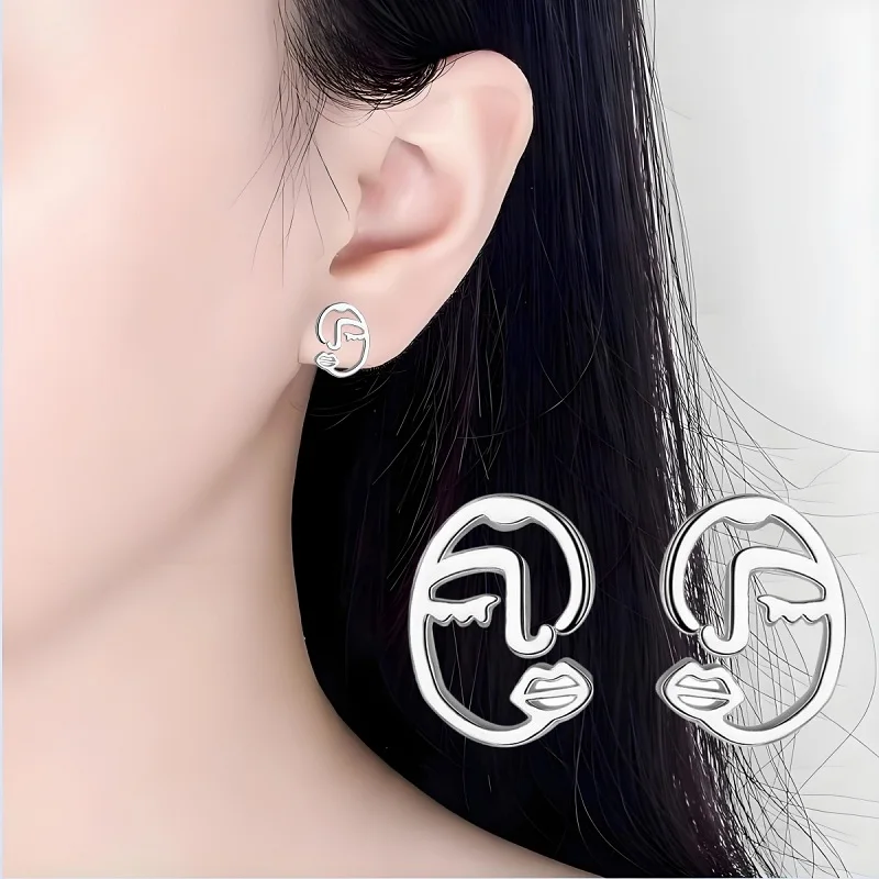 

Креативные металлические серьги-гвоздики из стерлингового серебра 925 пробы с портретным дизайном для женщин и девочек, юбилей, свадьба, модные ювелирные изделия, подарки