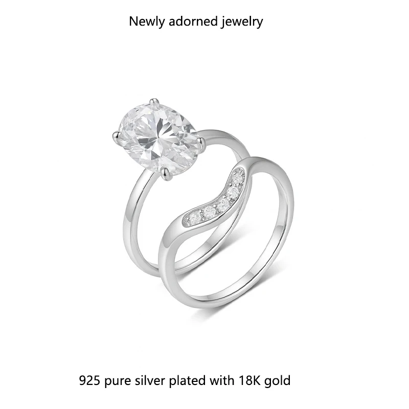 

A set of two minimalist oval-shaped rings for women, featuring a total of 4.5 carats of moissanite stones in S925 silver, curren