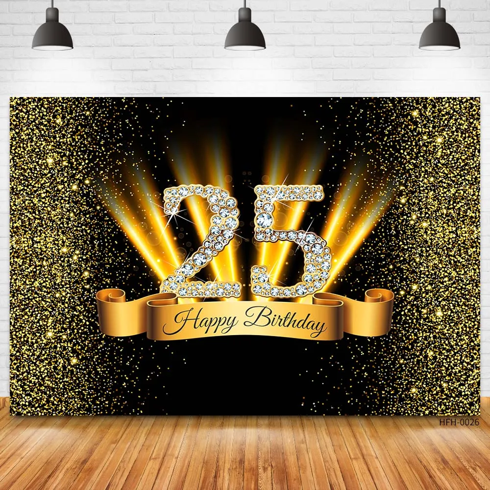 Glitter Backdrops Birthday Decorations 18 25 30 40 50th Happy Birthday Gold Dots Banner Photo Studio Backgrounds Party Photocall