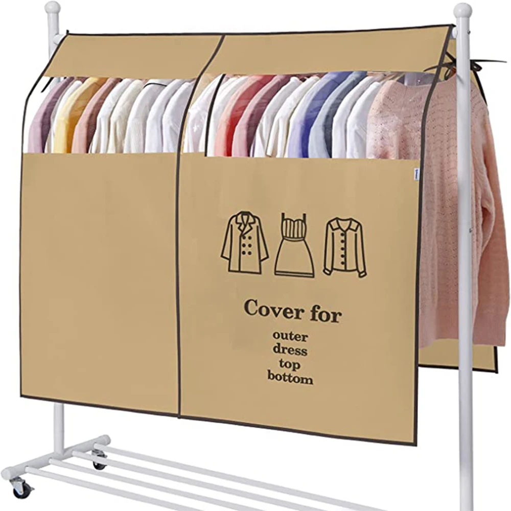 

Wardrobe Clothing Dust Cover Garment Storage Bags Non-woven Fabric PVC Visible Window Jacket Hanging Organizer Dustproof Cover