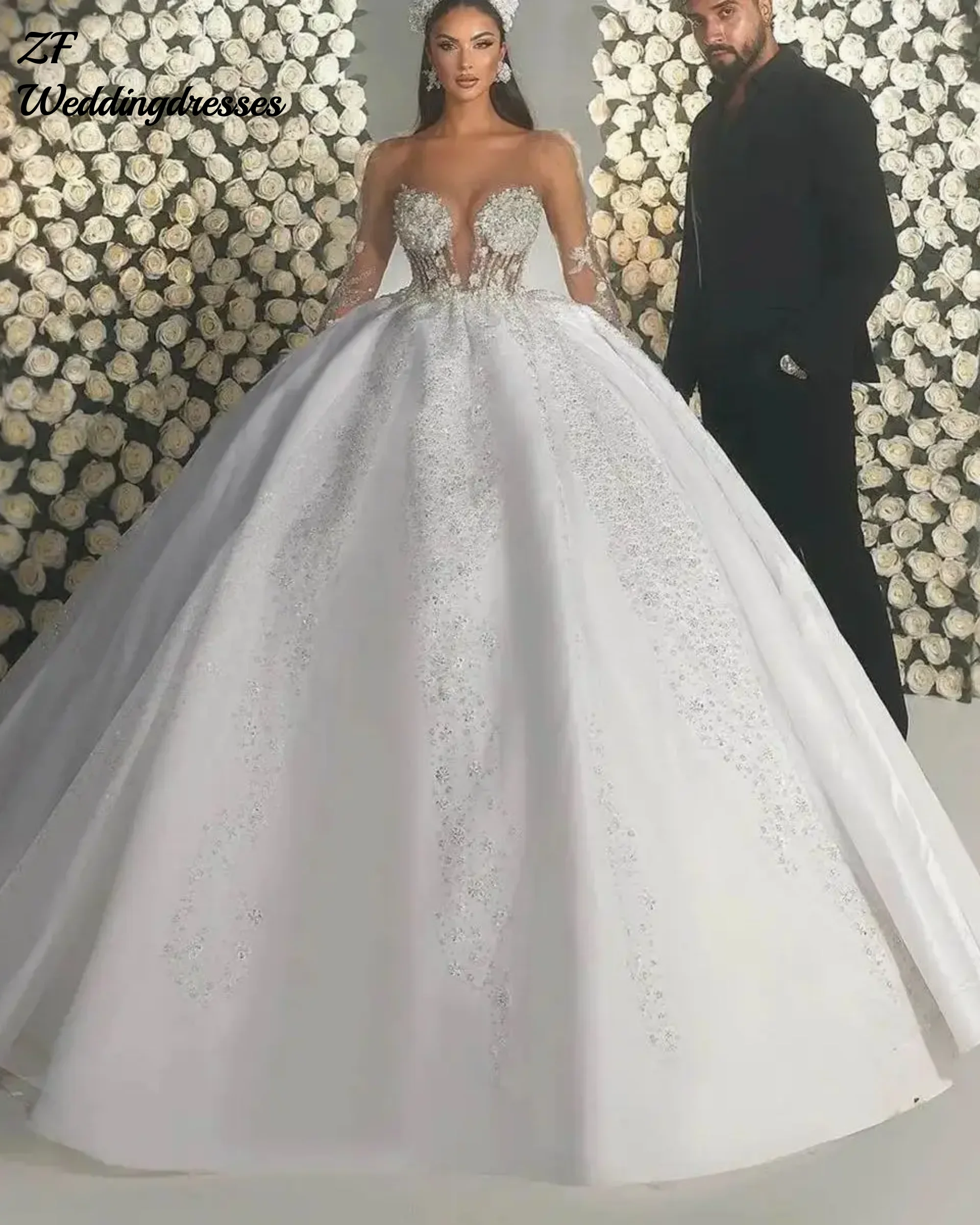 Lindo vestido de baile personalizado, vestidos de casamento, sem alças, lantejoulas, apliques de renda, contas, renda nas costas, noiva