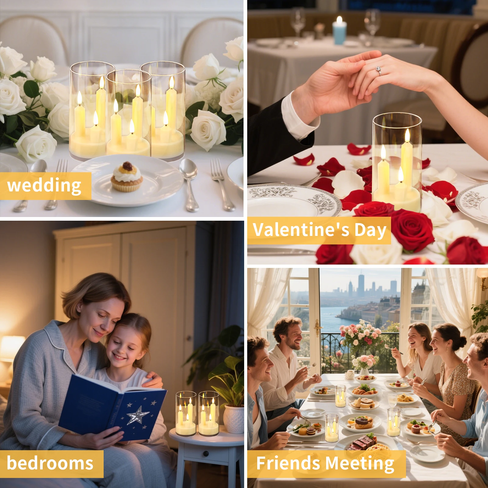 3 في 1 عديمة اللهب تفتق الشموع بطارية تعمل LED الاكريليك رمادي عمود الخفقان ضوء دافئ الإلكترونية Tealight ديكور للطاولات #6