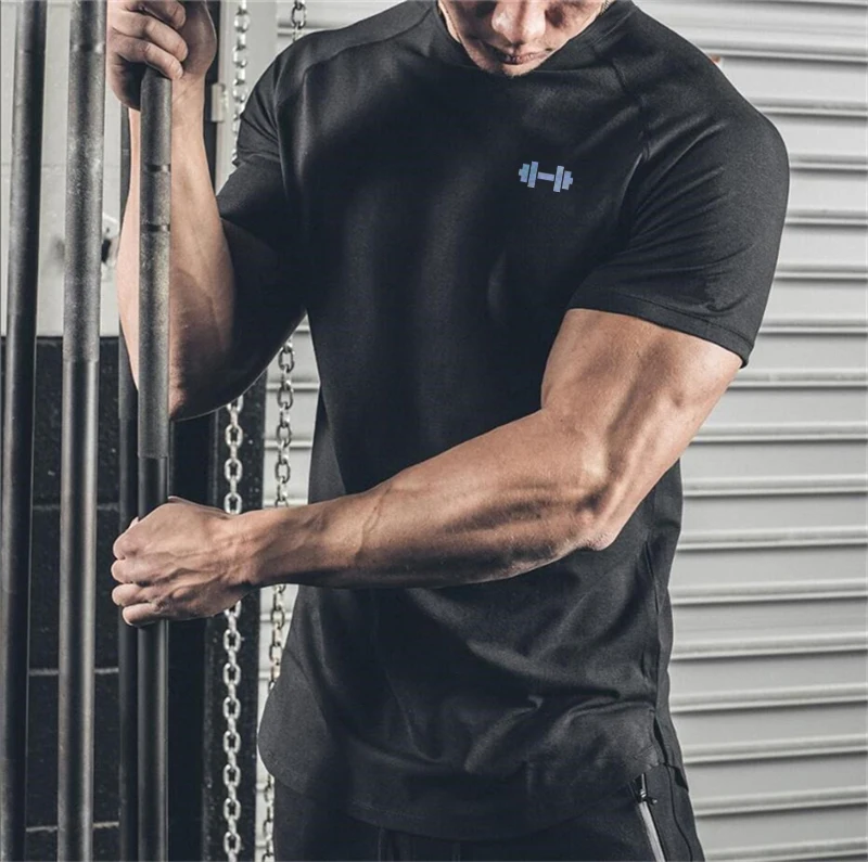 2023 Men T-shirt Male Sports Gym Muscle Fitness T Shirt Blouses Loose Short Sleeve Summer Bodybuilding Tee Tops Men's Clothing view 2