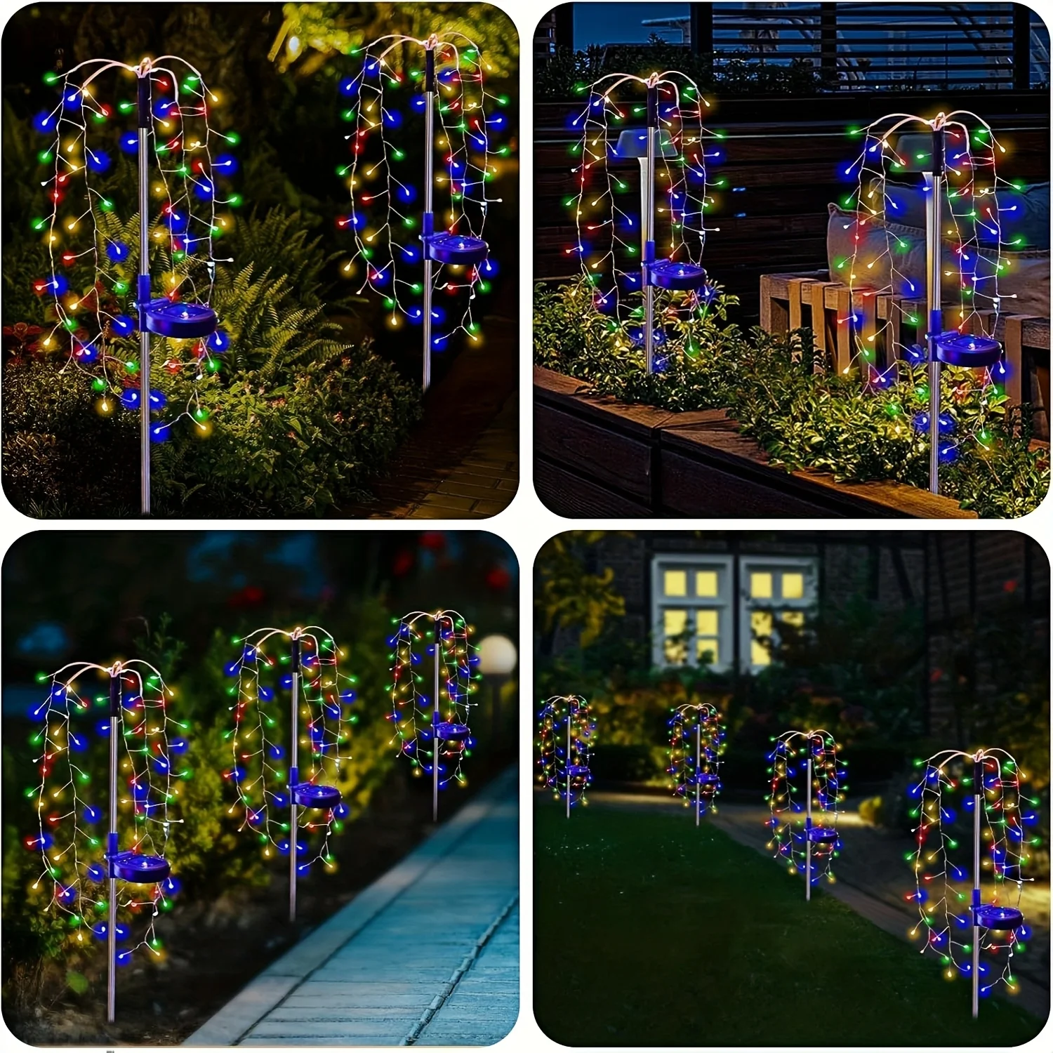 ضوء أرضي يعمل بالطاقة الشمسية، 120/200 LED، ضوء ملون، مناسب للحدائق والساحات والممرات والمروج.