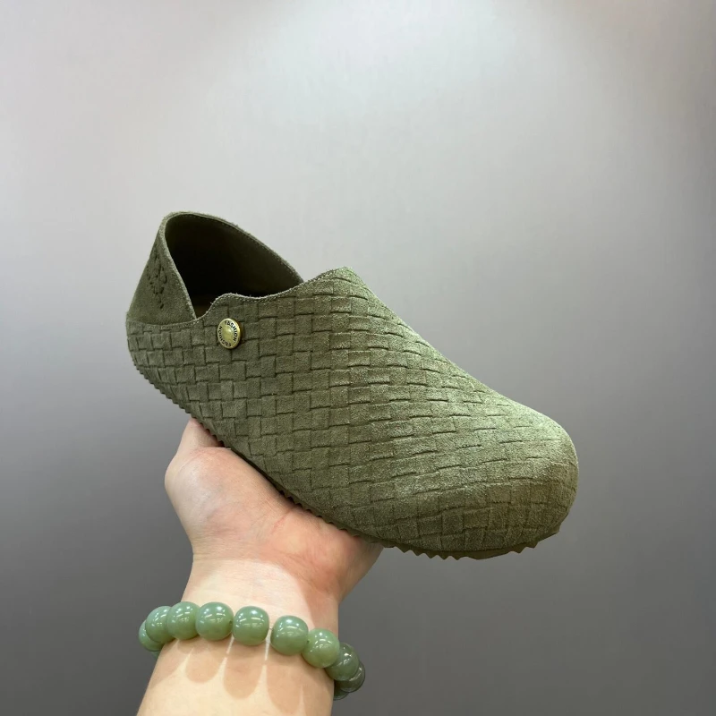 Men's Beige Suede Woven Slip-on Loafers Casual Flat Shoes Comfortable Lightweight Breathable Daily Walking Trainers